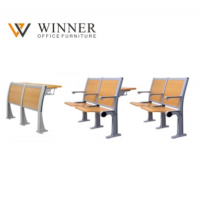 student furniture fold university ladder hall chairs wooden backrest 2-seater school college step chairs with armrest